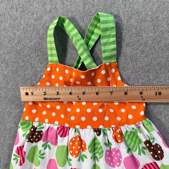 Rare Editions Apple Shirt Ruffle Smocked Girls 3T Orange Green Pink Polka Dot - Picture 4 of 7